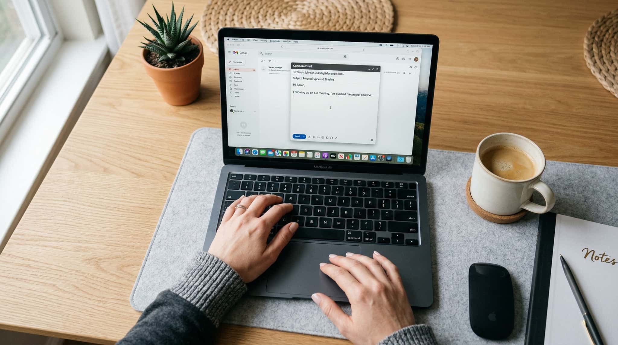 Person tippt eine Kündigungsmail am Laptop