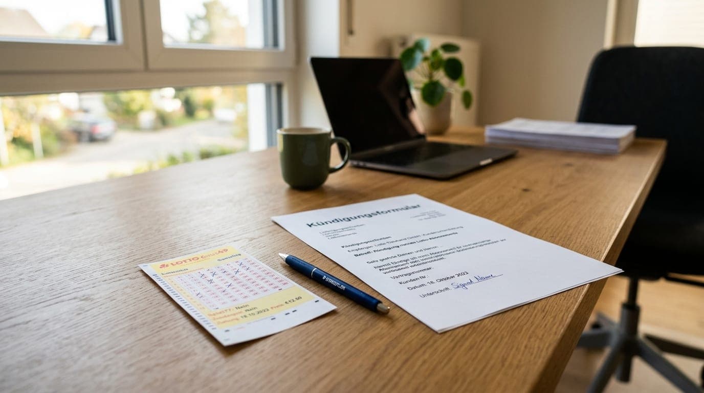 Faber Lotto kündigen — Vorlage 2026 mit Frist und Mustertext auf Schreibtisch