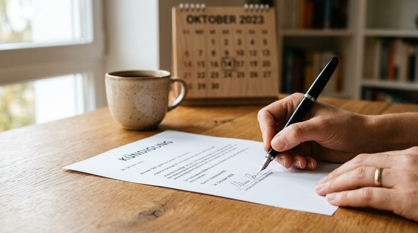 Kündigung Arbeitsvertrag Vorlage 2026 — mit Frist und Mustertext auf Schreibtisch