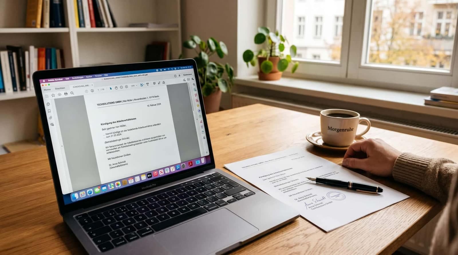 Kündigung Vorlage PDF 2026 — mit Frist und Mustertext auf Schreibtisch
